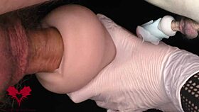 There is a lady in a white latex mask with gloves for me and I have to cum in a lifelike humiliation hole