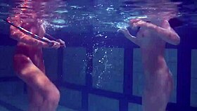 Pool action from decent solo and lesbian