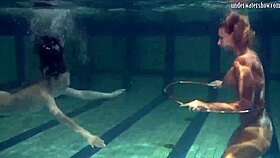 Pool action from decent solo and lesbian